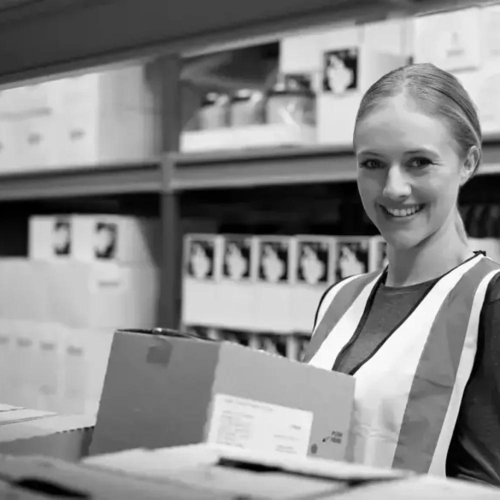 eCommerce Fulfillment - Happy worker carrying packages