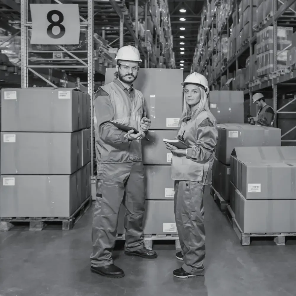 Seamless multi-channel Fulfillment - Two workers wearing safety suits